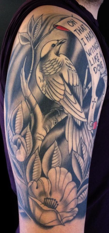Tattoos - Joshua Bowers - birds and flowers